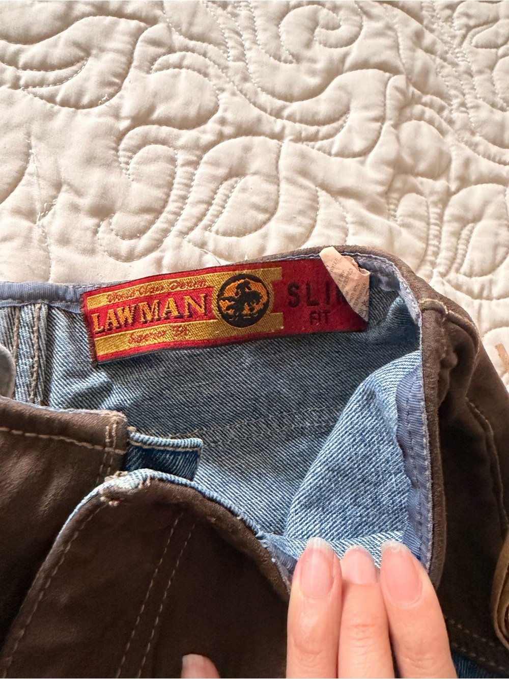 Straight Leg Women's Jeans with Brown Waistband - Picture 3 of 9